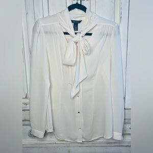 White House Black Market WHBM opaque every tie neck blouse sz 10